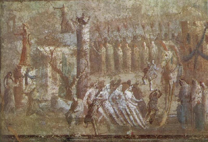 unknow artist Wall painting from Pompeii showing the story of the Trojan Horse Germany oil painting art